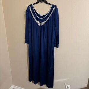 Vintage Lorraine Nightgown Short Sleeve Nylon Dark Blue Lace Women's Size 2X